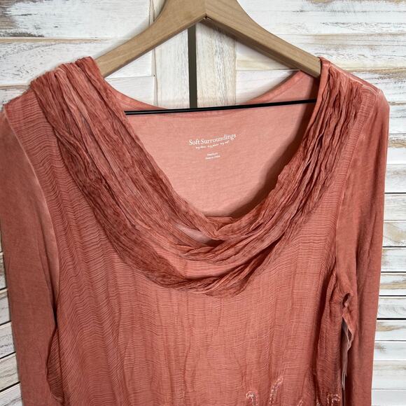 NWT SOFT SURROUNDINGS Women's L Silk Beaux Art Romantic Tunic Coral Pink - Picture 9 of 16